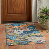 3' X 5' Granite Gray And Navy Blue Floral Washable Indoor Outdoor Area Rug
