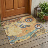 3' X 5' Gold And Wheat Floral Washable Indoor Outdoor Area Rug