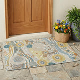 3' X 5' Ivory And Sky Blue Floral Washable Indoor Outdoor Area Rug