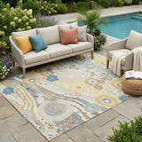 5' X 8' Ivory And Sky Blue Floral Washable Indoor Outdoor Area Rug