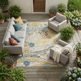 8' X 10' Ivory And Sky Blue Floral Washable Indoor Outdoor Area Rug