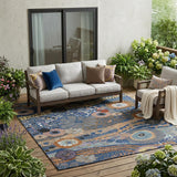 5' X 8' Navy Blue And Gold Floral Washable Indoor Outdoor Area Rug
