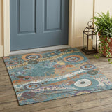 3' X 5' Teal Blue And Ivory Floral Washable Indoor Outdoor Area Rug