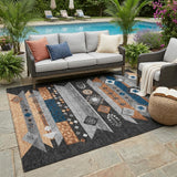 5' X 8' Black And Copper Geometric Washable Indoor Outdoor Area Rug