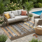 5' X 8' Chocolate And Copper Geometric Washable Indoor Outdoor Area Rug