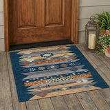 3' X 5' Navy Blue And Orange Geometric Washable Indoor Outdoor Area Rug
