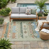 5' X 8' Sage And Green Geometric Washable Indoor Outdoor Area Rug