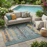 5' X 8' Teal Blue And Copper Geometric Washable Indoor Outdoor Area Rug