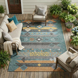 8' X 10' Teal Blue And Copper Geometric Washable Indoor Outdoor Area Rug