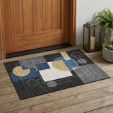 3' X 5' Black And Navy Blue Geometric Washable Indoor Outdoor Area Rug
