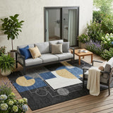 5' X 8' Black And Navy Blue Geometric Washable Indoor Outdoor Area Rug