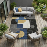 8' X 10' Black And Navy Blue Geometric Washable Indoor Outdoor Area Rug