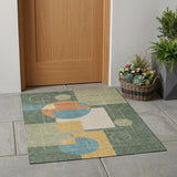 3' X 5' Green And Sage Geometric Washable Indoor Outdoor Area Rug