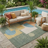 5' X 8' Green And Sage Geometric Washable Indoor Outdoor Area Rug