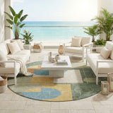 8' Green And Sage Round Geometric Washable Indoor Outdoor Area Rug