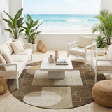 8' Chocolate And Brown Round Geometric Washable Indoor Outdoor Area Rug