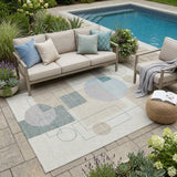 5' X 8' Ivory And Beige Geometric Washable Indoor Outdoor Area Rug
