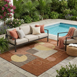 5' X 8' Orange And Copper Geometric Washable Indoor Outdoor Area Rug