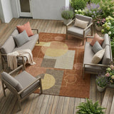8' X 10' Orange And Copper Geometric Washable Indoor Outdoor Area Rug