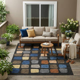 5' X 8' Black And Charcoal Geometric Washable Indoor Outdoor Area Rug
