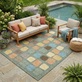 5' X 8' Green And Wheat Geometric Washable Indoor Outdoor Area Rug