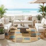 8' Gold And Copper Round Geometric Washable Indoor Outdoor Area Rug