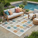 5' X 8' Ivory And Beige Geometric Washable Indoor Outdoor Area Rug