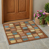 3' X 5' Orange And Copper Geometric Washable Indoor Outdoor Area Rug