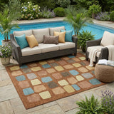 5' X 8' Orange And Copper Geometric Washable Indoor Outdoor Area Rug