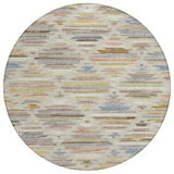 8' Beige And Ivory Round Southwestern Washable Indoor Outdoor Area Rug