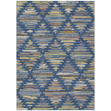 3' X 5' Navy Blue And Silver Southwestern Washable Indoor Outdoor Area Rug