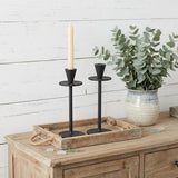 Set of Two Black Metal Floor Taper Candlesticks