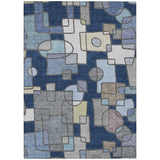 5' X 8' Navy Blue And Sky Blue Geometric Washable Indoor Outdoor Area Rug