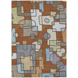 5' X 8' Orange And Copper Geometric Washable Indoor Outdoor Area Rug