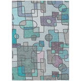 3' X 5' Teal Blue And Plum Geometric Washable Indoor Outdoor Area Rug