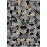 5' X 8' Black And Ivory Geometric Washable Indoor Outdoor Area Rug