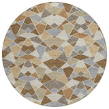 8' Chocolate And Beige Round Geometric Washable Indoor Outdoor Area Rug
