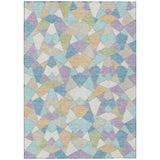 5' X 8' Cream And Teal Blue Geometric Washable Indoor Outdoor Area Rug
