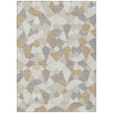 3' X 5' Ivory And Beige Geometric Washable Indoor Outdoor Area Rug