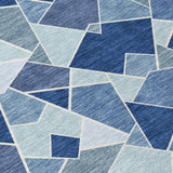 3' X 5' Navy Blue And Sky Blue Geometric Washable Indoor Outdoor Area Rug