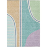 5' X 8' Aqua And Copper Geometric Washable Indoor Outdoor Area Rug