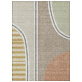 3' X 5' Beige And Taupe Geometric Washable Indoor Outdoor Area Rug