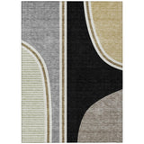 3' X 5' Black And Gray Geometric Washable Indoor Outdoor Area Rug