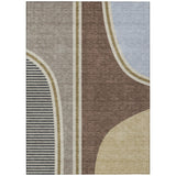 3' X 5' Brown And Beige Geometric Washable Indoor Outdoor Area Rug