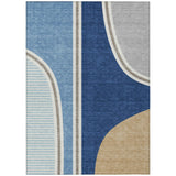3' X 5' Blue And Denim Blue Geometric Washable Indoor Outdoor Area Rug