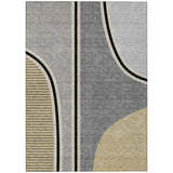 3' X 5' Gray And Silver Geometric Washable Indoor Outdoor Area Rug