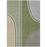 5' X 8' Olive Green And Fern Green Geometric Washable Indoor Outdoor Area Rug
