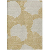 3' X 5' Gold And Ivory Floral Washable Indoor Outdoor Area Rug