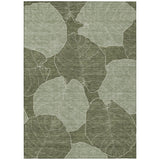 3' X 5' Olive Green And Ivory Floral Washable Indoor Outdoor Area Rug