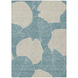 3' X 5' Teal Blue And Ivory Floral Washable Indoor Outdoor Area Rug